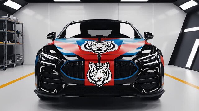 Black Car with Tiger Design.