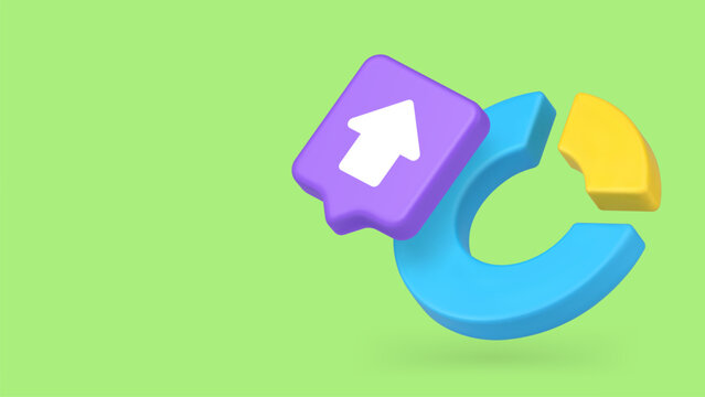 Minimalist 3d banner with cartoon update arrow and progress chart. Vector illustration for software upgrades, development, and growth. Modern design for web, apps, and infographics
