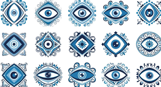 Evil Eye Symbols Collection, Blue Amulet Charms, Protection Talismans