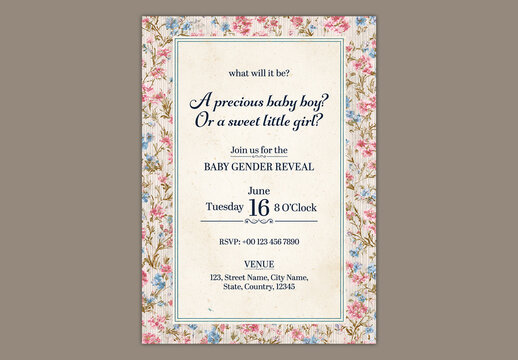 Editable Baby Shower Invitation Template with Pink Floral Theme Design.