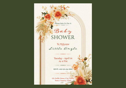 Editable Baby Shower Invitation Template Design with Beautiful Floral Arch Decoration.