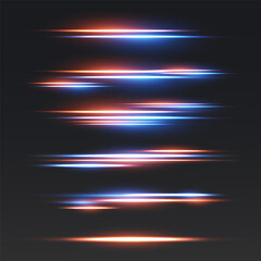 Colorful horizontal light streaks set with glowing neon speed lines on dark background.