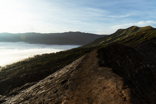 Scenic sunrise panorama at Mount Bromo volcano on Java Indonesia