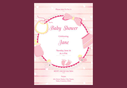 Editable Baby Shower Invitation Template with Baby Element Frame Design.
