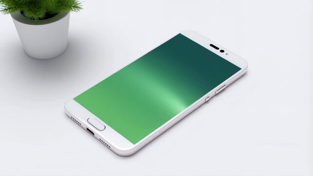 Smartphone white with green screen on white background with plant featuring mobile phone, cell phone, device with technology and gadget elements for