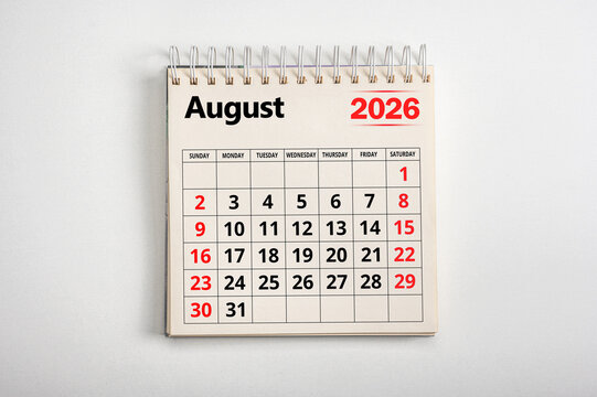 August 2026. Resolution, strategy, solution, goal, business and holidays. Date month August 2026. Page of annual monthly calendar August 2026 planning