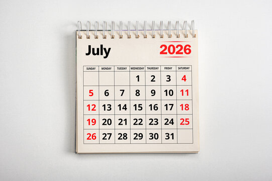 July 2026. Resolution, strategy, solution, goal, business and holidays. Date month July 2026. Page of annual monthly calendar July 2026 planning