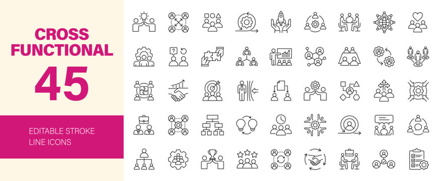 Cross functional icon set. Editable line icons. Vector illustration.