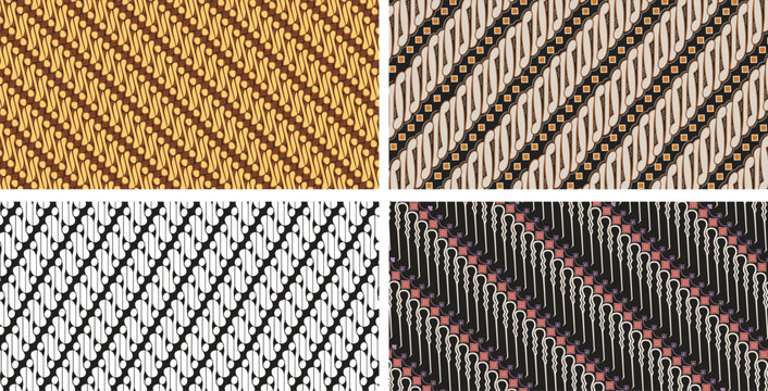 Set of batik parang style abstract geometric seamless patterns for fabric textile wallpaper and decorative design