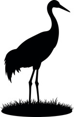 Fototapeta premium Elegant Crane Silhouette Standing on Grass Vector Isolated on White Background