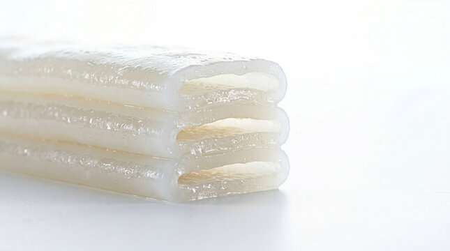 Liang Pi Cold Skin Noodle Translucent Sheet Cross Section Macro White Background Studio Chinese Food Photography