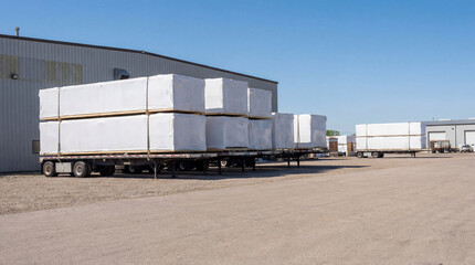 Fototapeta premium Modular prefab construction technology storage area with multiple units ready for delivery