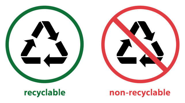recyclable nonrecyclable waste symbol icon set