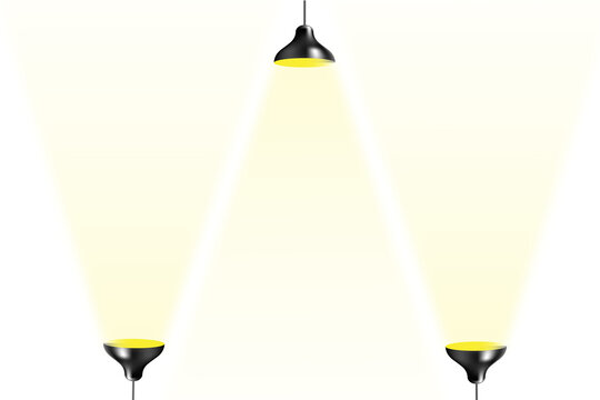 Minimalist 3D illustration of black lamps casting bright yellow spotlights from above and below.