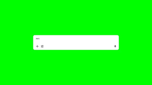 pop up animation of a type bar display of an AI chatbot in a minimalist style with a greenscreen background