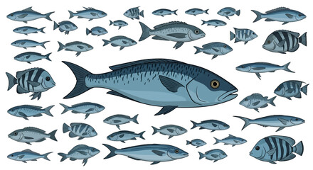 Obraz premium School of Blue Fish Swimming.