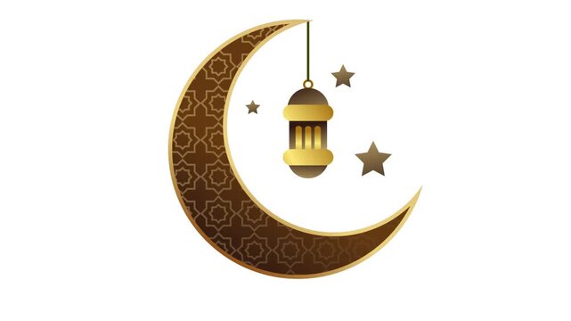  Eid mubarak islamic design moon and lantern. Abstract background animation