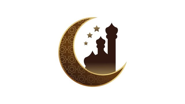  Eid mubarak islamic design moon and mosque. Abstract background animation