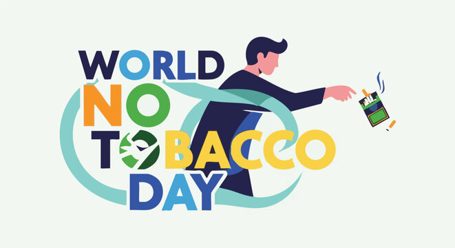 Man Discarding Cigarette in World No Tobacco Day Illustration with Vibrant Colors and Flat Design for Health Awareness
