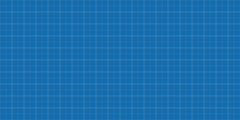Grid pattern blueprint on blue paper background, graph white notebook. Seamless millimeter paper with architect lines and white tech dot. Drawing grid with map checker paper, vector illustration.