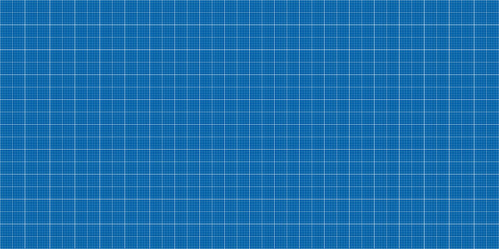 Grid pattern blueprint on blue paper background, graph white notebook. Seamless millimeter paper with architect lines and white tech dot. Drawing grid with map checker paper, vector illustration.