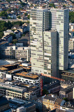 Frankfurt Germany skyline in daylight frames downtown business towers and highrise city architecture shaping the district of a modern financial hub