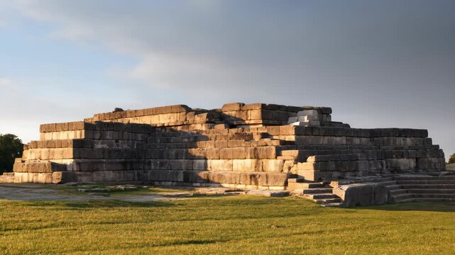 Pyramid ancient stone structure with stepped layers and stairs featuring architecture, historical, monument with heritage and culture elements for