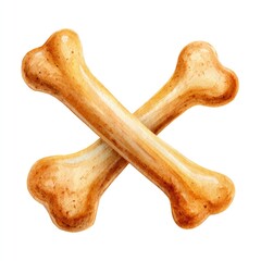 Watercolor cartoon clipart of crossed bone fragments isolated on white background for educational and decorative use