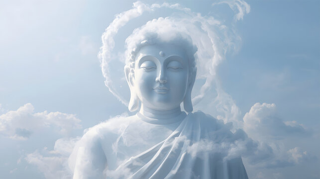 white cloudy portrait of lord buddha with sky background