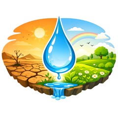 Fototapeta premium Water droplet transforming dry land to lush greenery
