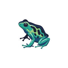 Naklejka premium A vibrant green frog with black spots sits on a plain white background in a cartoonish illustration style with bright, playful colors.