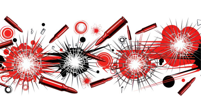 Bullet Holes & Shattered Glass Graphic Pattern, Abstract Red and Black