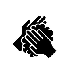 Obraz premium Washing hands to keep clean icon set. Disease prevention protect, sanitizer, antiseptic, antibacterial symbols. Wash hands rinse water, foam cream, tap, soap, label, badge, logo, black, line, vector.