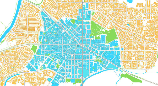 Aerial View City Map Abstract Urban Planning Blue Yellow Green Background