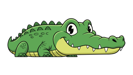 Obraz premium Friendly green cartoon crocodile with a wide smile and bright eyes is shown in a profile view for children stories and animal character art.