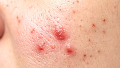 Fototapeta premium Closeup Skin Texture with Acne Scars and Blemishes Dermatology Condition