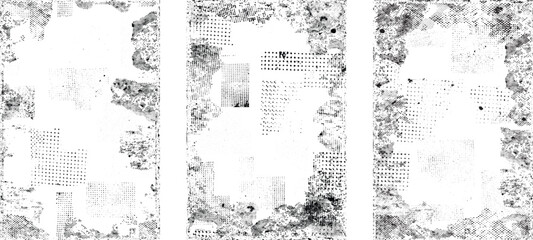 Obraz premium Glitch distorted grungy isolated layers . Design element for brochure, social media, posters, flyers. Overlay texture.Textured banner with Distress effect .Vector halftone dots . Screen print texture