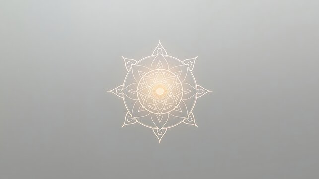 Binaural Beats Solfeggio Frequencies Intricate Geometric Mandala Design with Soft Glowing Center Against a Neutral Background