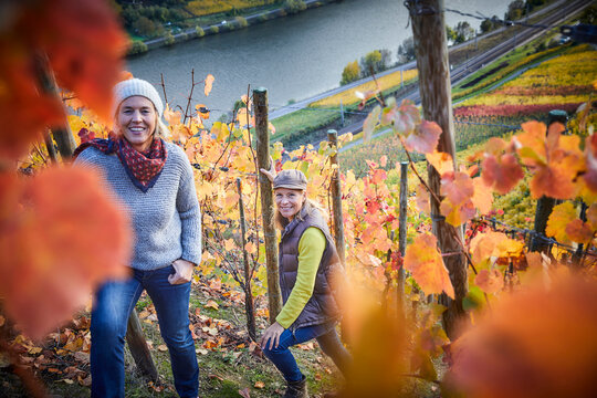 Portrait of two mature woman in a vineyard