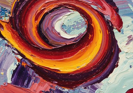 Dynamic swirl of vibrant colors and thick paint textures creating a chaotic yet harmonic non-objective modern composition, flow, nonobjective, stroke