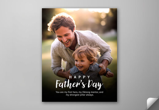Happy Father&rsquo;s Day, Social Media Editable Post Template with Father and Son Playing in Garden.