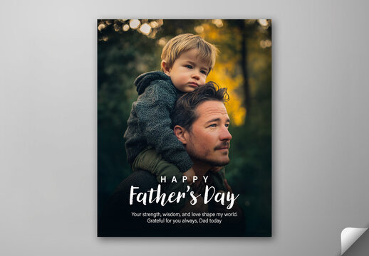 Happy Father&rsquo;s Day, Social Media Editable Post Template with Blonde Child Sitting on Father&rsquo;s Shoulders in Garden.
