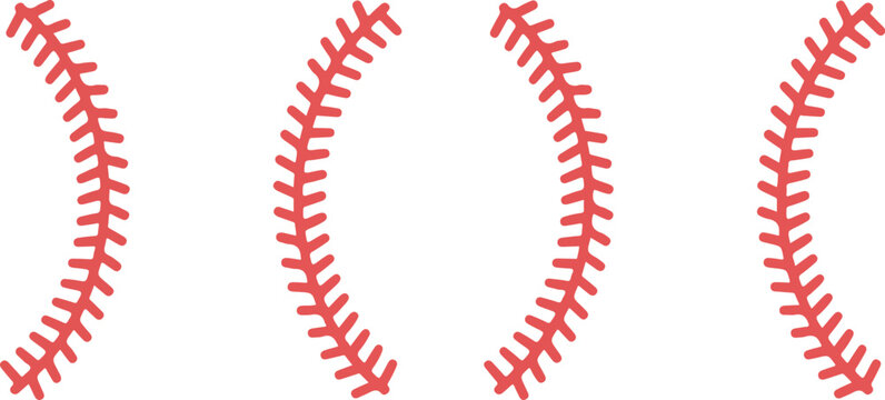 Detailed red baseball stitching laces vector graphic element isolated on white background for sports design team branding and apparel graphics