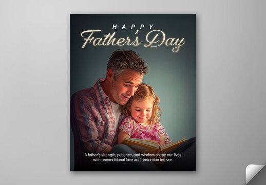 Happy Father&rsquo;s Day, Social Media Editable Post Template with Father and Daughter Reading Book Together.