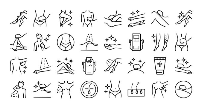 Laser Hair Removal Icon Set: Outline Icons for Medical Spa and Beauty Tech