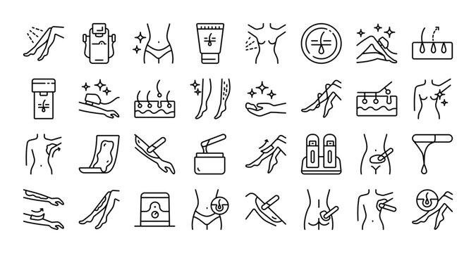 Hair Removal Icon Set: Editable Outline Collection for Laser and Waxing Procedures in Beauty Apps