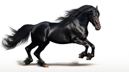 Fototapeta premium Elegant, muscular black stallion galloping across a pristine white studio background in full stride