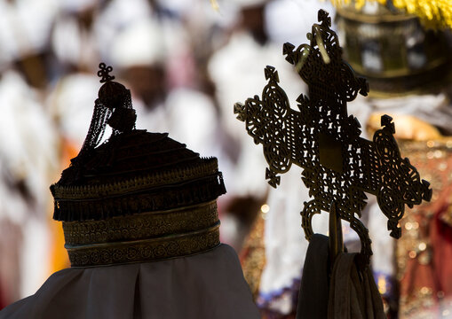 Ethiopian Orthodox Priest Holding A Cross During The Colorful Timkat Epiphany Festival, Lalibela, Ethiopia