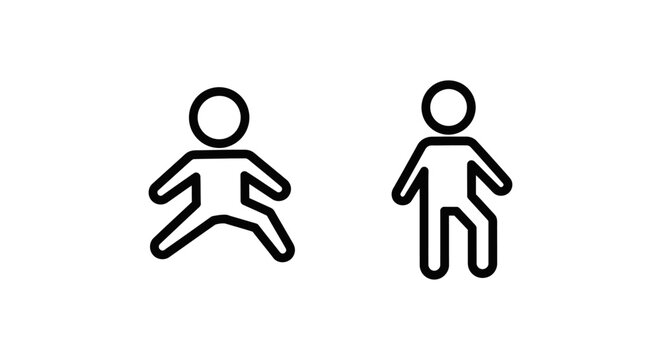 Simple stick figure icons showing movement and stillness on a white background, business concept