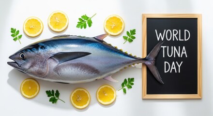 World tuna day celebration with fresh tuna and lemons